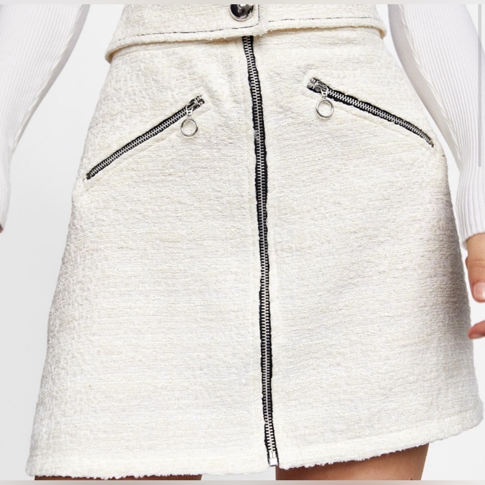 Zara Basics Tweed Zip Up White Skirt